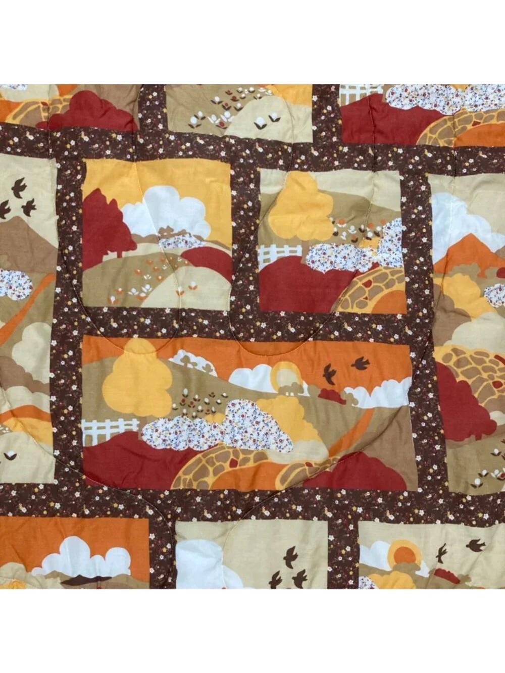 Vintage 1970's Design Comforter With Autumn Scenic Patchwork Pattern 83